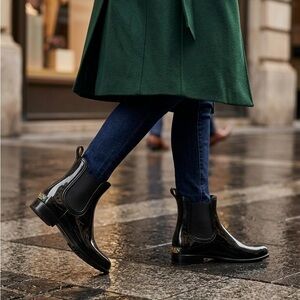 Ralph Lauren Women's Black Patent Chelsea Rain Booties